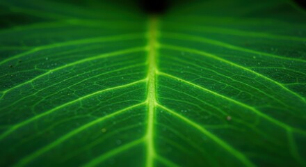 Close-up of a vibrant green leaf showcasing intricate vein patterns and textures