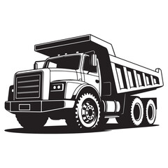 Fototapeta premium Bold monochrome illustration of a heavy duty dump truck, Vector black silhouette. with white background
