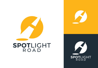 spotlight with negative road combination logo design vector