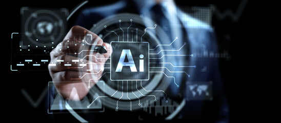 Artificial Intelligence Technology and Global Business Strategy Concept with Digital Interface.