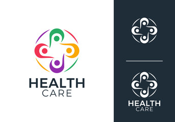 people with plus health care logo. family, human organization for teamwork symbol vector design