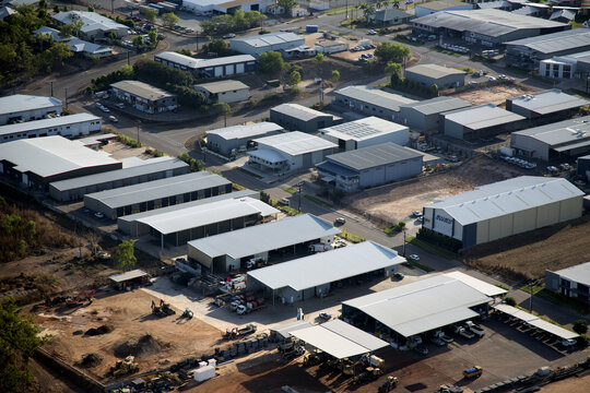 Aerial image of industrial buildings and building sites