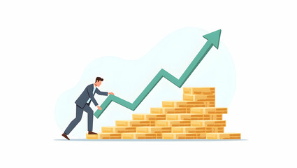 Flat Vector Illustration of Financial Market Trends: Analyzing Stock Performance, Economic Indicators, and Investor Behavior for Strategic Forecasting