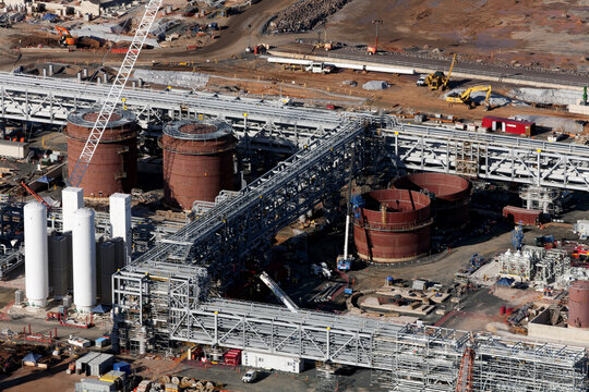 Aerial image of industrial plant in construction