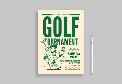 Green Retro Golf Tournament Event Flyer Template