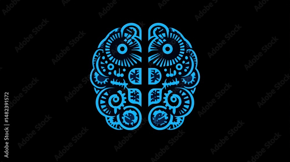 Poster create a brain icon filled with patterns of gears, signifying analytical thinking and logic.