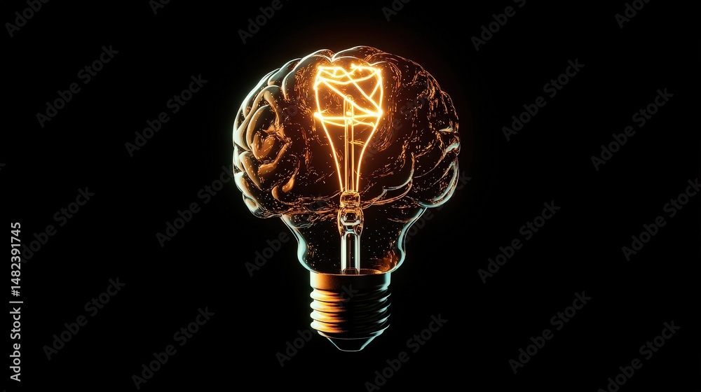Poster create a brain icon that merges with a lightbulb, symbolizing the connection between thoughts and id