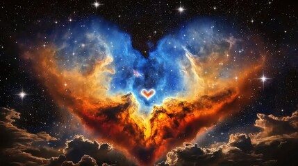 Fototapeta premium Astronomical heart nebula bursting with color and stardust, romance in the stars