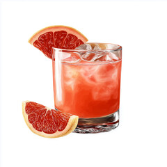 Refreshing Grapefruit Juice with Ice and Fruit Garnish – Isolated on White Background – AI Generated