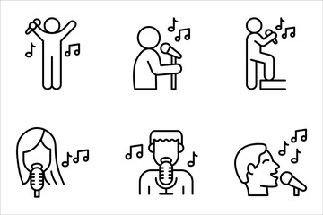 Singer icons set. Outline set of singer vector illustration on white background