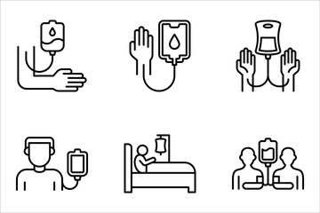 blood donation icon set, transfusion, blood donor life charity donation volunteer, vector illustration on white background