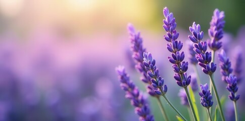 Fototapeta premium Horizontal lavender bunch, soft focus, isolated , arrangement, nature, aromatic