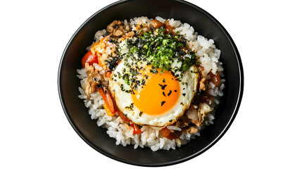 Fried Egg Rice Bowl Asian Cuisine Recipe isolated on transparent background