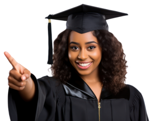PNG Young university graduate indian woman graduation student finger.