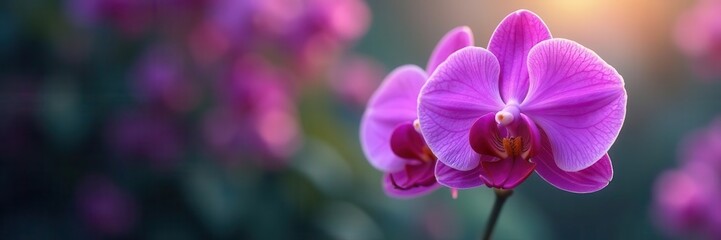 Intense purple orchid display, breathtaking detail, bokeh background, macro photography, blossom, purple orchids