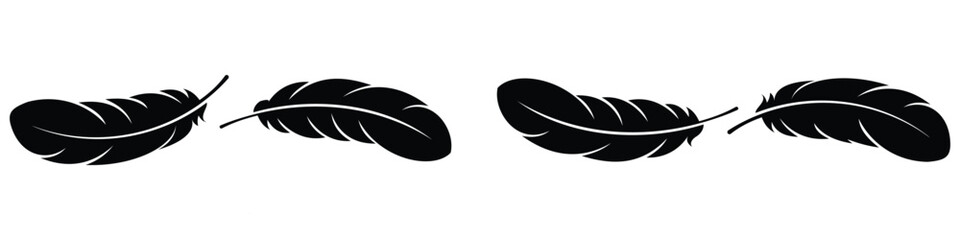 Feather icon set. Bird feather silhouette. Feather vector, illustration.
