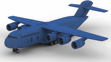 Blue-Toned C-17 Globemaster III Aircraft Rendered with Wireframe