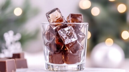 Dark-Colored Iced Cubes in a Glass