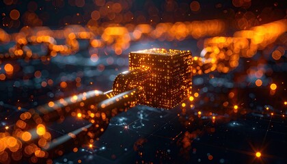 Glowing Digital Blockchain: Abstract Render of Data Connection a