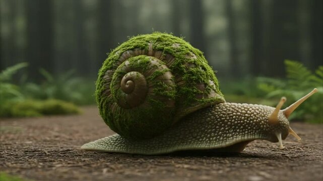 3D mossy-textured 'SNAIL' with slow motion &mdash; chill and steady.