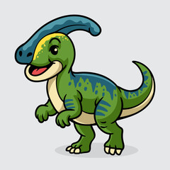 Naklejka premium Cute Parasaurolophus Dinosaur isolated cartoon illustration with light background