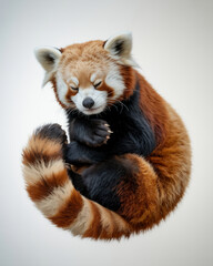 Obraz premium Animals in Focus on White Background – Red Panda Curled Up Sleeping Peacefully