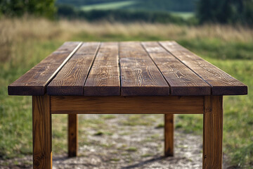 Fototapeta premium Rustic wooden table outdoors nature background