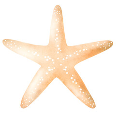 Isolated light orange starfish with white spots on transparent background.