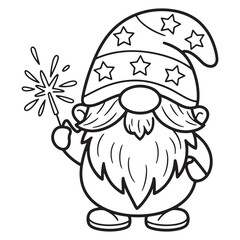 Patriotic Gnome with Sparkler Coloring Page
