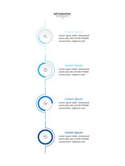 Infographic elements template featuring four vertical, connected circles with a gradient fill from light to dark blue. Each circle contains a thin line icon and adjacent placeholder text.