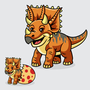 Cute Chasmosaurus and baby Dinosaur isolated cartoon illustration with light background