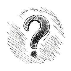 Textured pencil sketch of question mark with shading