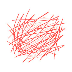 Red overlapping scribbles in abstract sketch style