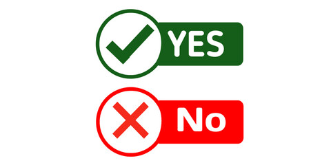 Yes and No Icon Buttons – Green Tick and Red Cross Vector Labels