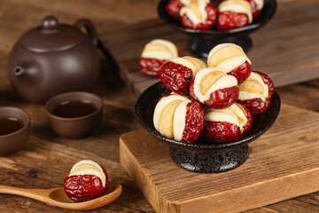 Chinese specialty snack - cashew nut puffs and dates