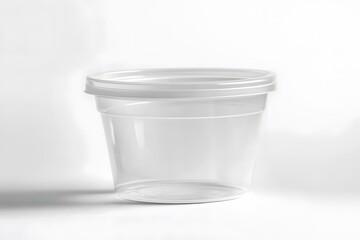 Clear plastic takeout food container with lid isolated on a white background