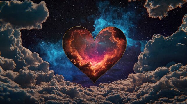 Love and romance symbolized by heart nebula glowing in deep cosmos