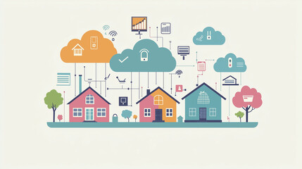 Cloud technology, computing. Devices connected to digital storage in the data center via the Internet, IOT, Smart Home Communication laptop, tablet, phone home devices 