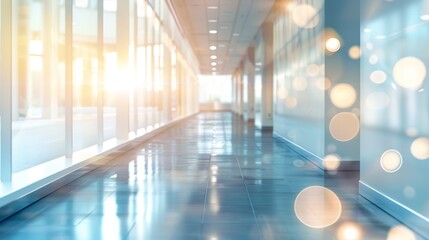 Modern Hallway Interior with Bright Sunlight and Bokeh Effect
