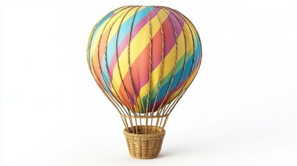 Colorful hot air balloon with a woven basket.