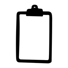 Black and white illustration of a blank clipboard with top hanging bracket