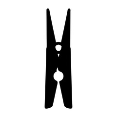 Simple black silhouette of a clothes peg or pin on white backdrop