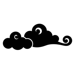 Stylized Black Clouds with Swirl Details on White Background in Vector Format