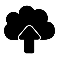 Black cloud silhouette with upward pointing arrow for file upload icon