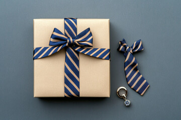 Gift box with striped bow tie and accessory elegant present fathers day
