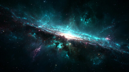 Obraz premium Stunning cosmic scene featuring a blue and teal galaxy with orange and pink nebulae.