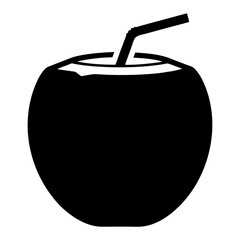 Silhouette of a Fresh Young Coconut with a Straw Ready to Drink