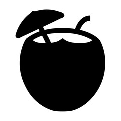 Silhouette of a tropical coconut drink with umbrella and straw illustration