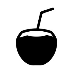 Silhouette of a fresh coconut drink with straw on a white background