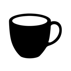 Simple black and white silhouette illustration of a coffee cup or mug